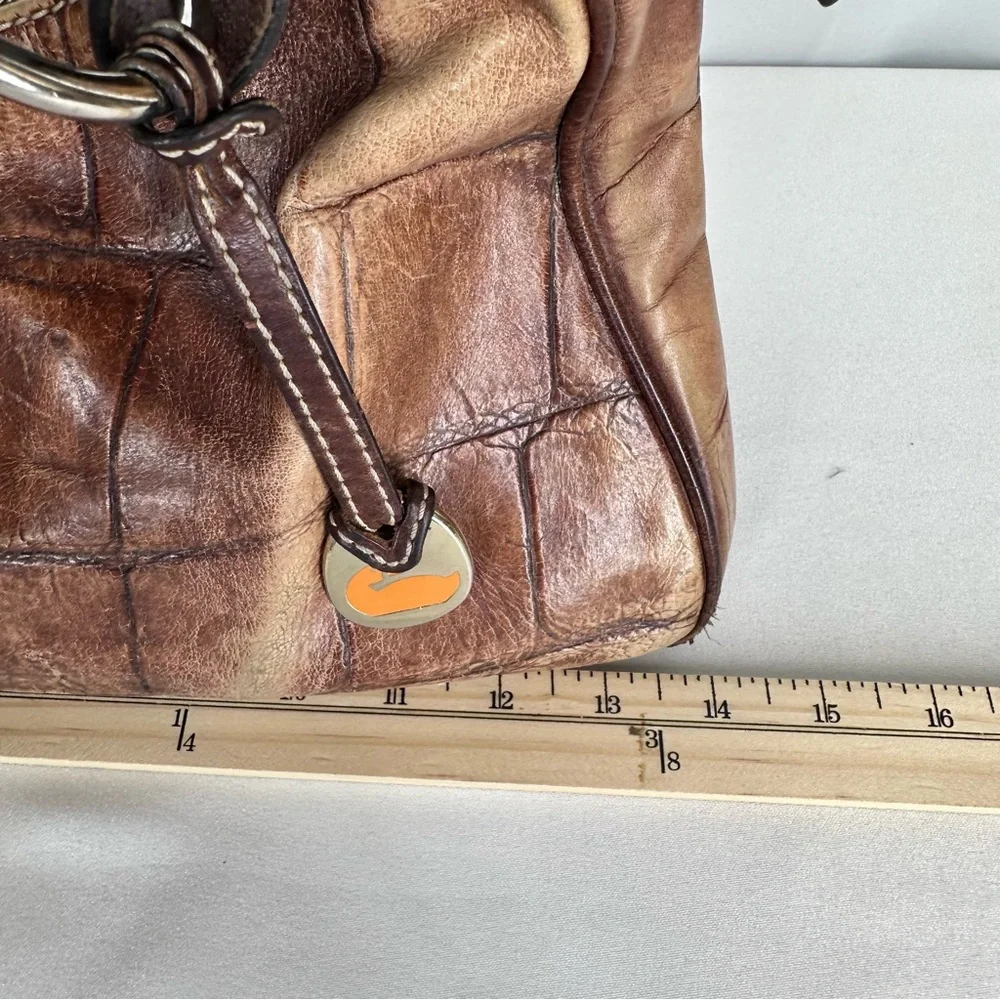 Dooney & Bourke Croc Embossed Leather Shoulder Bag Brown Hobo Purse